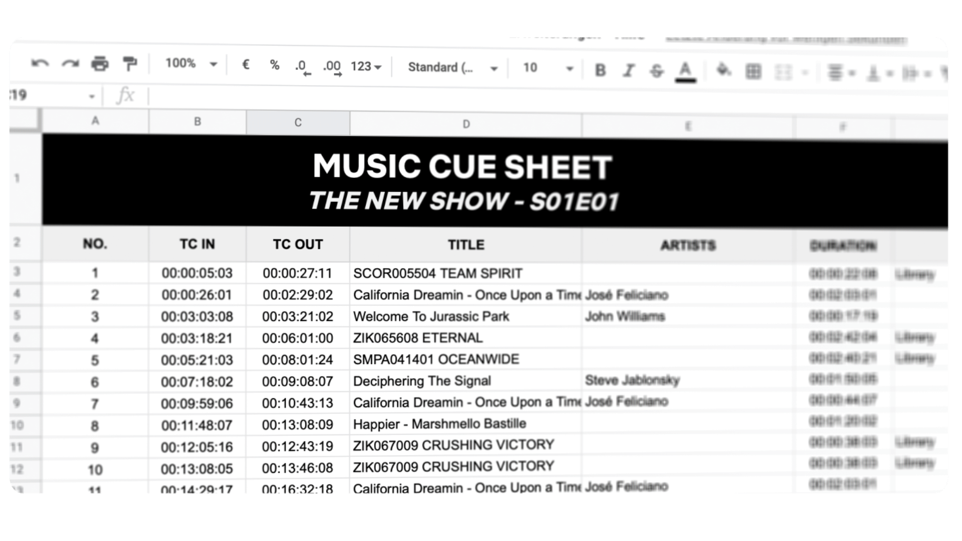 Music Cue Sheet